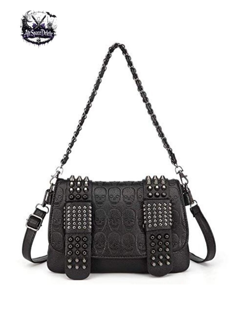 Punk Skull Satchel Handbag PU Leather Chain Tote Shoulder Bag